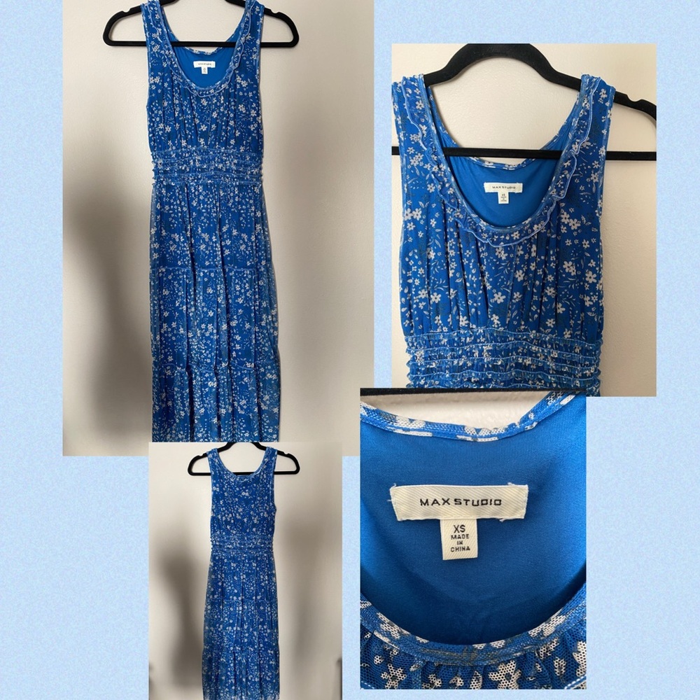 Max Studio Dress Blue with Cream Flowers